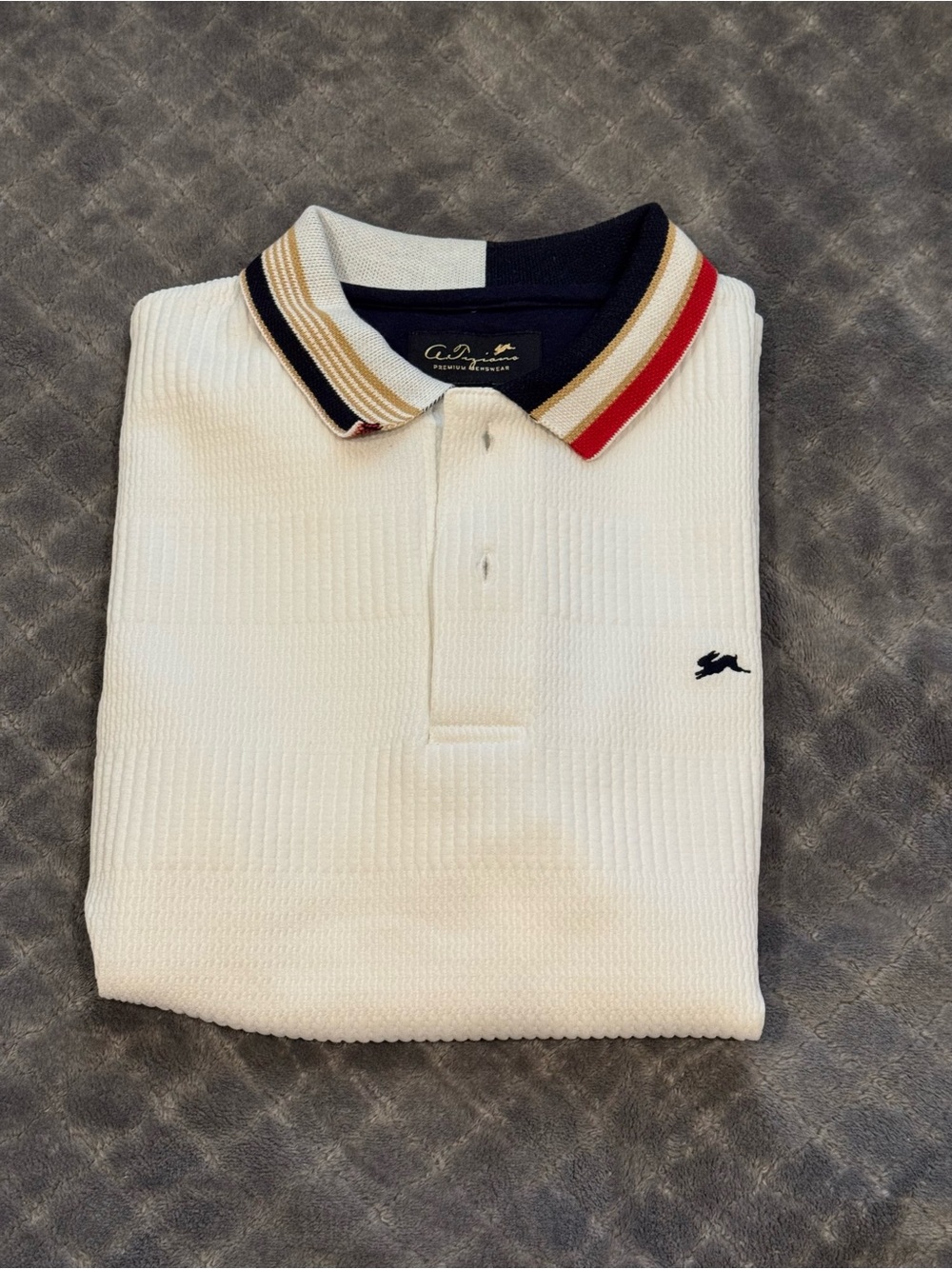 White Men’s Polo Shirt with Striped Collar size M